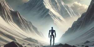 robot devant une montagne